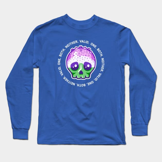 One, both, neither, valid - genderqueer pride skull Long Sleeve T-Shirt by Sugar & Bones